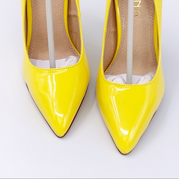 Women Yellow patent Pointy Toe Stiletto High Heel - Picture 6 of 7